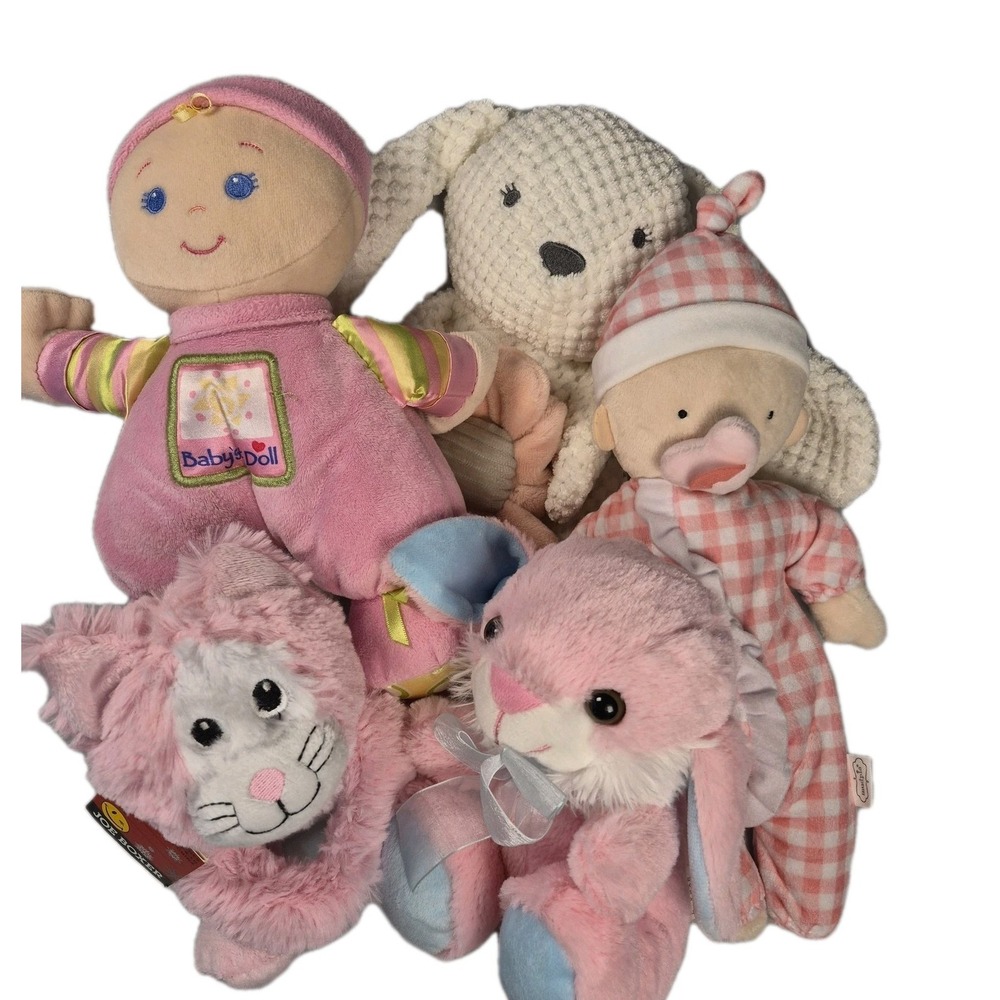 Bundle Baby Doll Gift Nursery Pink Stuffie Joe Boxer Easter Bunny LAUNDERED EUC